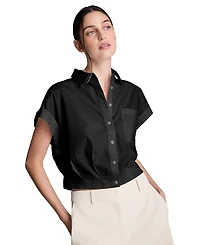 Kenneth Cole Women's Button Front Collared Cropped Shirt