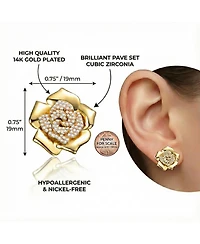 14K Gold Plated with Clear Cubic Zirconia Accents Flower Earrings