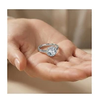 Sterling Silver White Gold Plated Halo Round Clear Cubic Zirconia Solitaire Ring