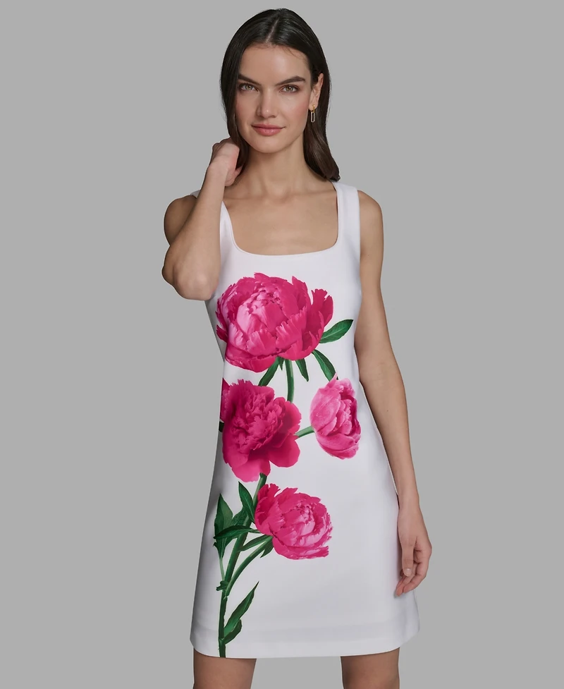 Karl Lagerfeld Paris Women's Sleeveless Peony Floral Scoop Neck Sheath Dress
