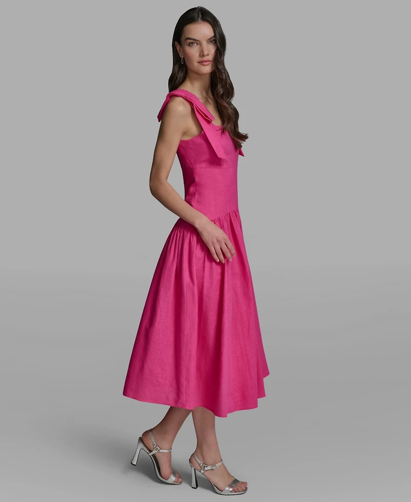 Karl Lagerfeld Paris Women's Sleeveless Bow Strap Square Neck Midi Dress