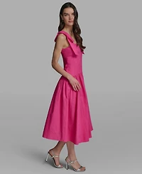 Karl Lagerfeld Paris Women's Sleeveless Bow Strap Square Neck Midi Dress