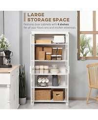 Yigii White 63" Kitchen Pantry Cabinet with 2 Glass Doors & 2 Adjustable Shelves