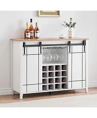 gaomon 47 Inch Wine Bar Cabinet with Sliding Barn Door Buffet Sideboard Cabinet with 16 Bottle Wine Rack