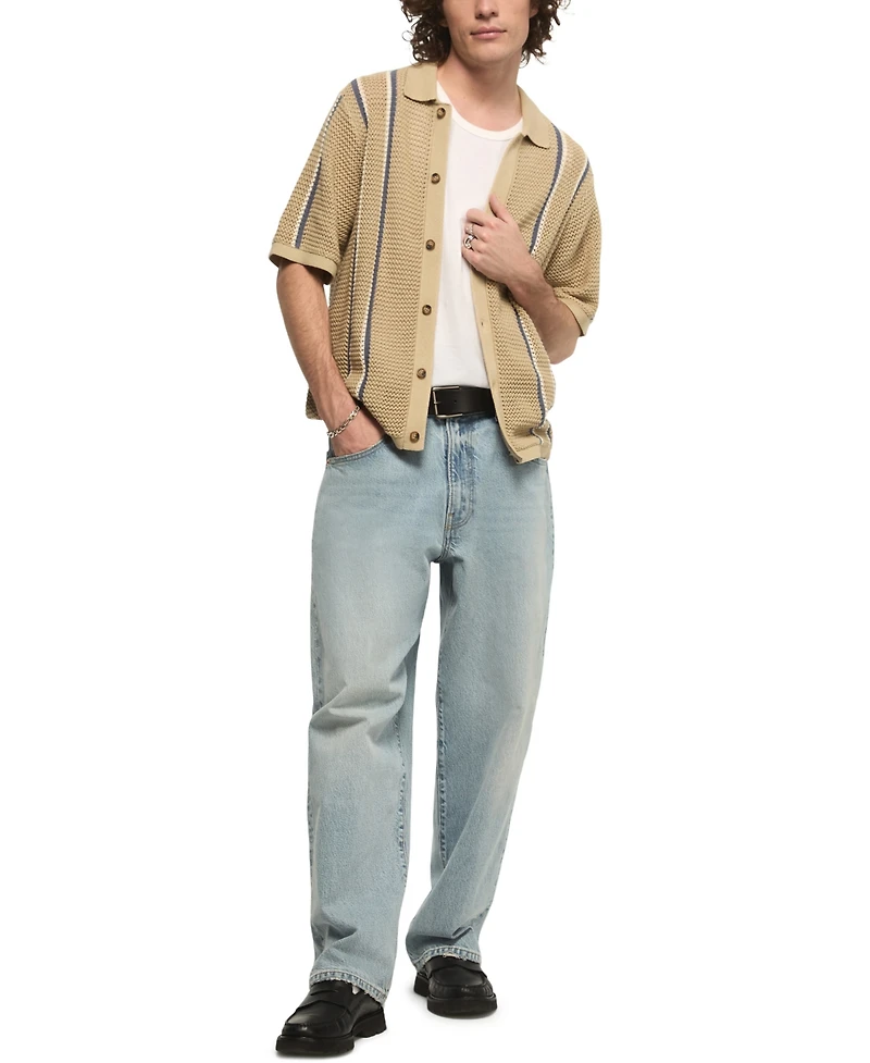 Lucky Brand's Men's Stripe Button-Front Short-Sleeve Sweater