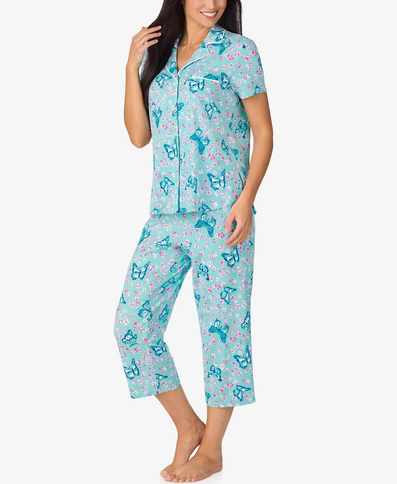 Cuddl Duds Women's Cropped Notch Collar Pajama Top and Pants, 2-Piece Set