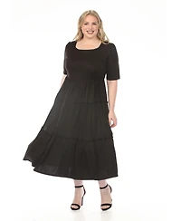 White Mark Plus Square Neck Short Sleeve Tiered Dress