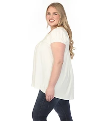 White Mark Plus Cap Sleeve Pleated Top