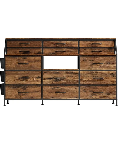 gaomon Dresser with 14 Fabric Drawers, Tall Storage Organizer with Wooden Top & Metal Frame for Bedroom, Living Room, Closet