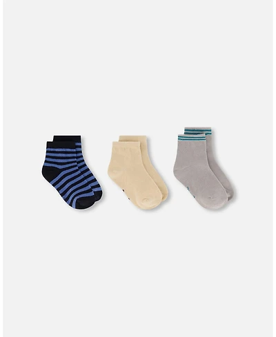 Draft - Deux par Boy Socks (3 Pairs) Set Striped Blue and Black Toddler|Child