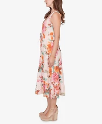 Ruby Rd. Plus Drawstring Waist Floral Linen Tiered Dress