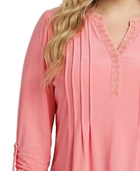 Ny Collection Plus Size Long Sleeve Pleat Front Roll Tab Top