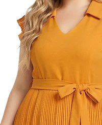 Ny Collection Plus Plisse Pleated Short Sleeve Dress