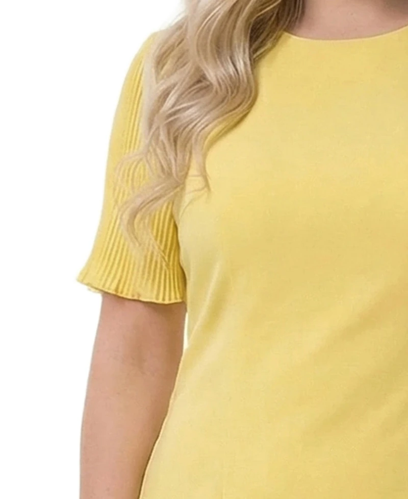 Ny Collection Plus Plisse Pleated Short Sleeve Dress