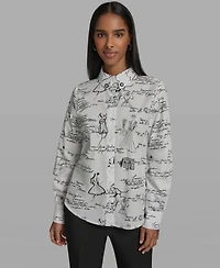 Karl Lagerfeld Paris Women's Collared Woven Blouse