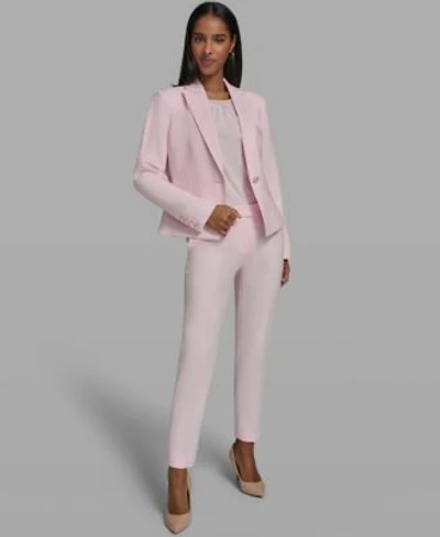 Karl Lagerfeld Paris Womens Collared Woven Blazer Crewneck Knit Top Woven Straight Pants