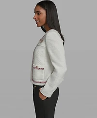 Karl Lagerfeld Paris Women's Crewneck Cropped Woven Jacket