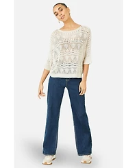 Yumi Women's Cotton Mix Relaxed Fit Pointelle Jumper
