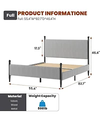 gaomon Full Upholstered Bed Frame with Velvet Headboard, Corduroy Platform, Easy Assembly
