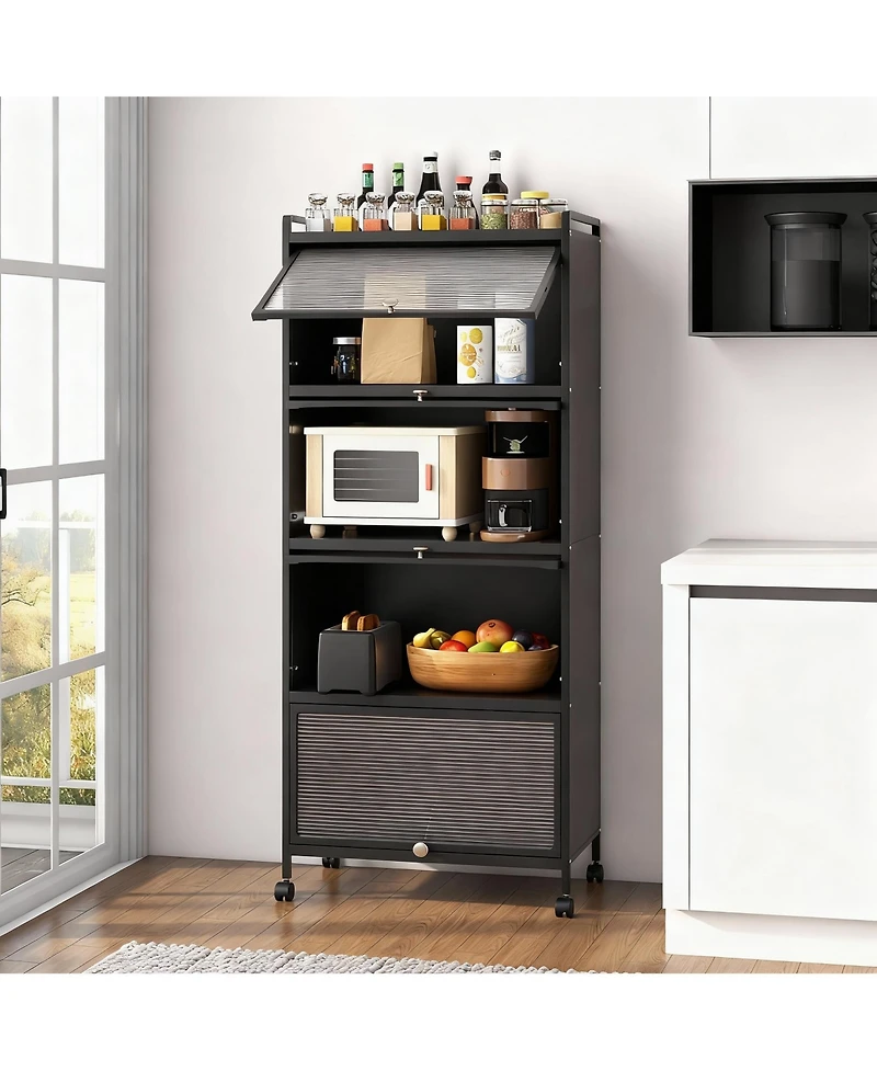 Yigii 5-Tier Rolling Kitchen Storage Cabinet with Flip Doors and Casters