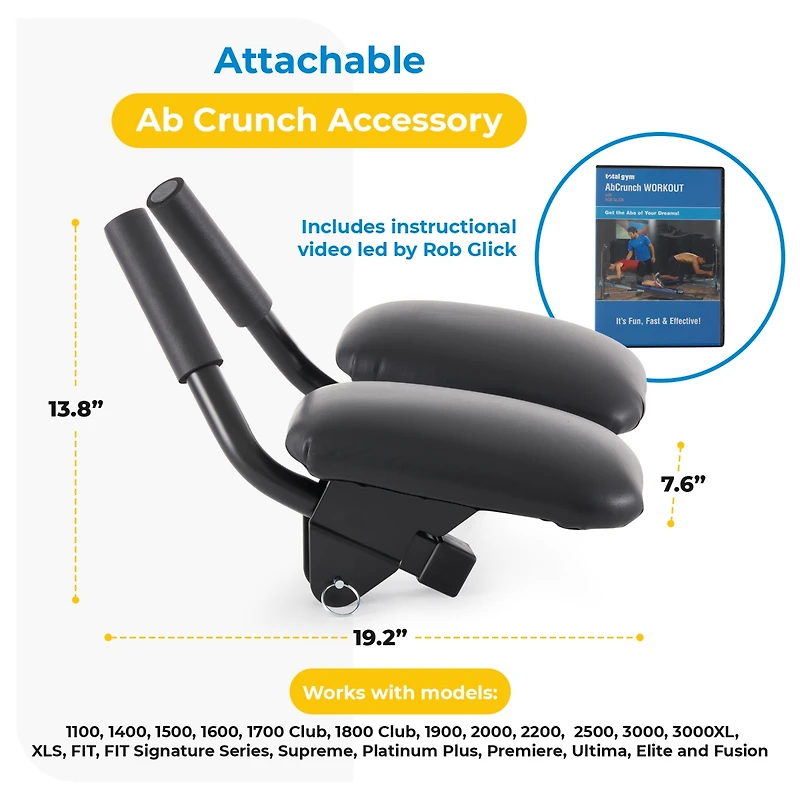 Total Gym Attachable Ab Crunch Accessory for Home Gym Workout Machines with Arm Padding and Instructional Fitness Dvd featuring Rob Glick