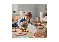 Tiny Land 110-Piece Wooden Train Set with Folding Storage Box