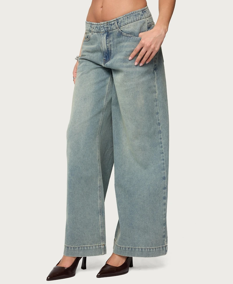 Edikted Women's Saffie No Waistaband Low Rise Baggy Jeans