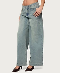 Edikted Women's Saffie No Waistaband Low Rise Baggy Jeans