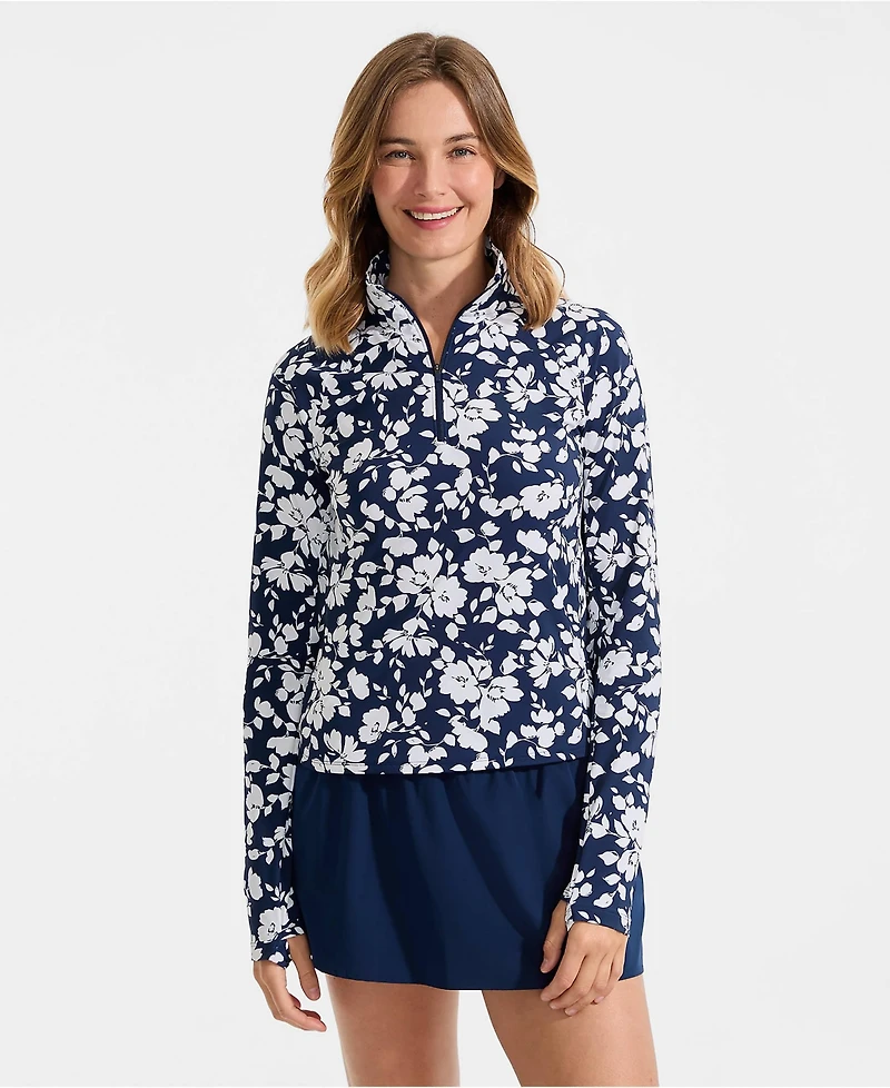 Lands' End Women's SunShade Upf 50 Long Sleeve Quarter Zip Rash Guard