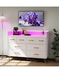 gaomon 8 Drawer Dresser with Charging Station and Rgb Lights, Wide Bedroom Chest with Outlets and Usb