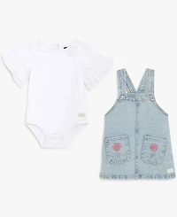 7 For All Mankind Baby Girls' Short-Sleeve Bodysuit and Jumper, 2-Piece Set