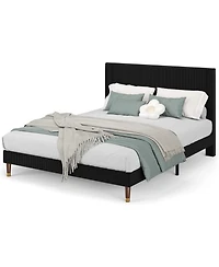 gaomon Queen Corduroy Upholstered Platform Bed Frame with Headboard, Wooden Slats, Noise-Free Design, No Box Spring