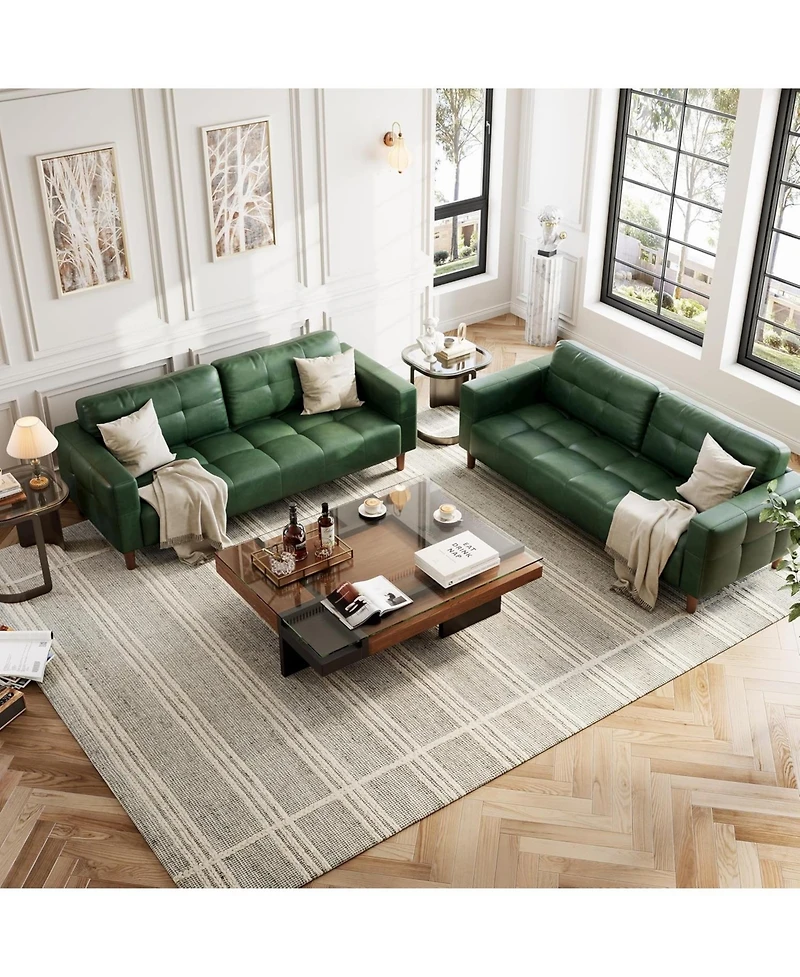 gaomon 3-Seater Sofa Couch, 83" Faux Leather Sofa with Spring Cushion, Modern Deep-Seat Sofa with 2 Removable Back Cushions