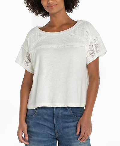 Liverpool Los Angeles Women's Lace Trim Boat Neck Top