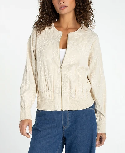 Liverpool Los Angeles Women's Collarless Long-Sleeve Bomber Jacket