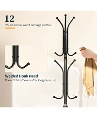 Yigii Heavy-Duty Marble Base Coat Rack with 12 Hooks & Detachable Umbrella Holder