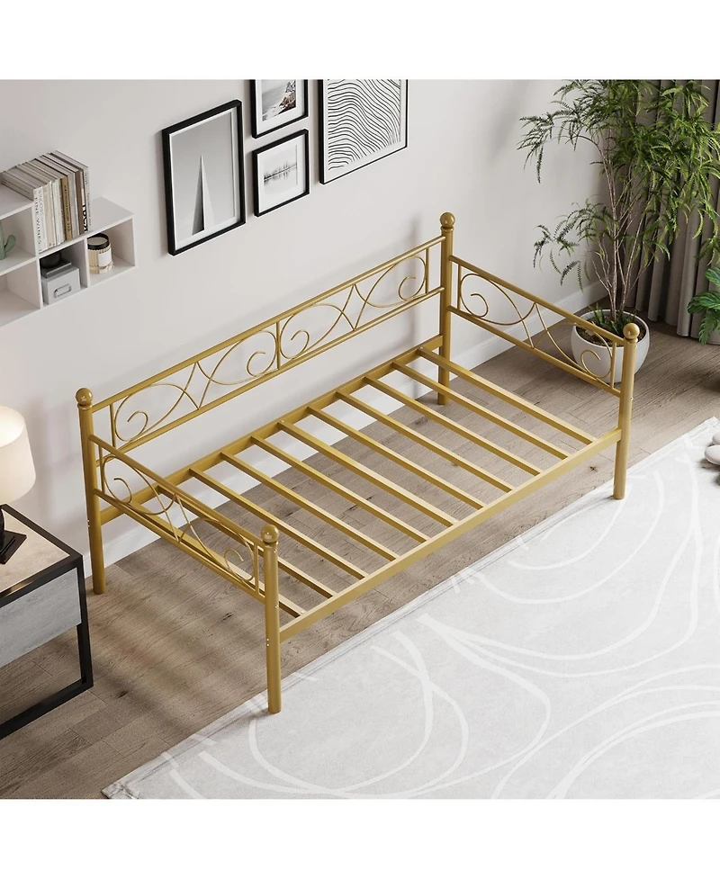 gaomon Twin Size Metal Daybed Frame with Heavy Duty Metal Slats, Modern Day Bed, Mattress Foundation Platform Sofa Bed with Headboard for Bedroom