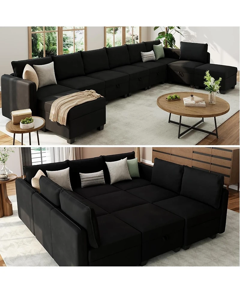 Gaomon Modular Sofa Sectional Sleeper Couch with 2 Ottomans, 9 Seat Convertible U Shaped Modular Sofa with Storage