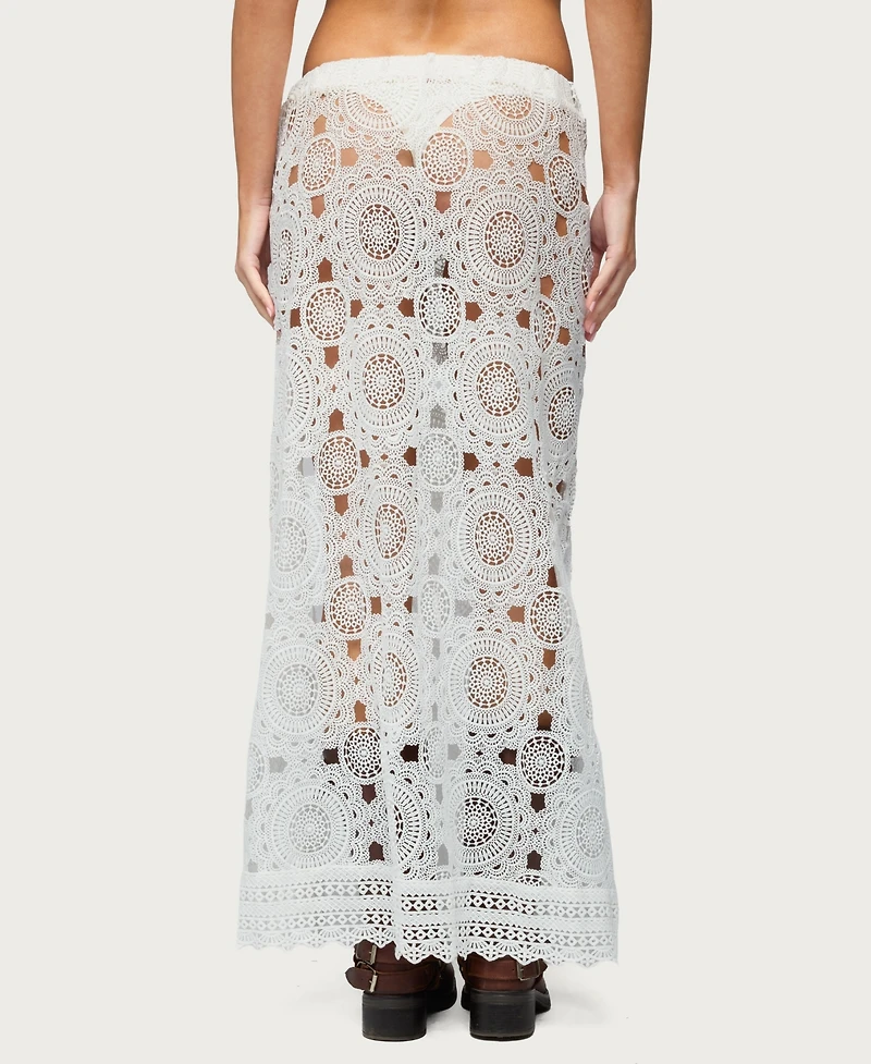 Edikted Women's Milana Slit Sheer Lace Maxi Skirt