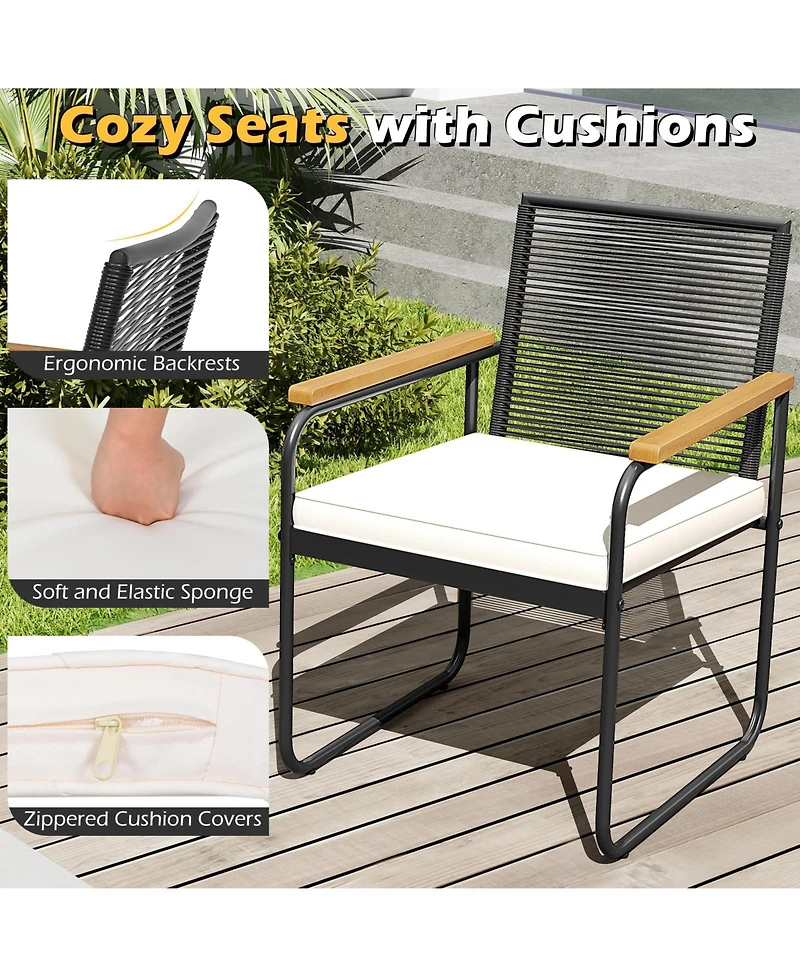 Gymax 3 Pieces Patio Furniture Set Pe Wicker Chairs & Side Table w/Armrests Padded Cushions