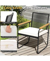 Gymax 3 Pieces Patio Furniture Set Pe Wicker Chairs & Side Table w/Armrests Padded Cushions