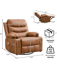 gaomon Recliner Chair with Massage and Heat, 360° Swivel Oversized Single Sofa Seat, Adult Rocking Recliner with Cup Holder and Storage Pockets