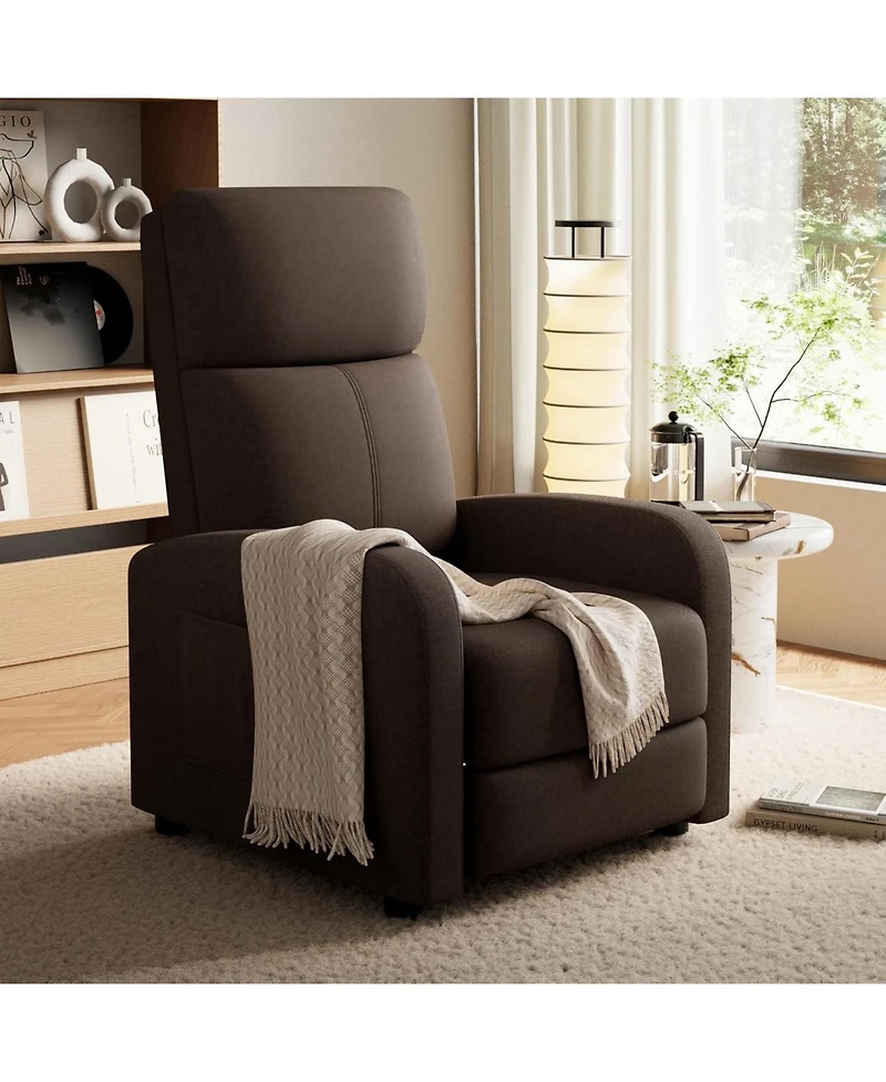 gaomon linen fabric manual recliner chair with side pocket, high backrest