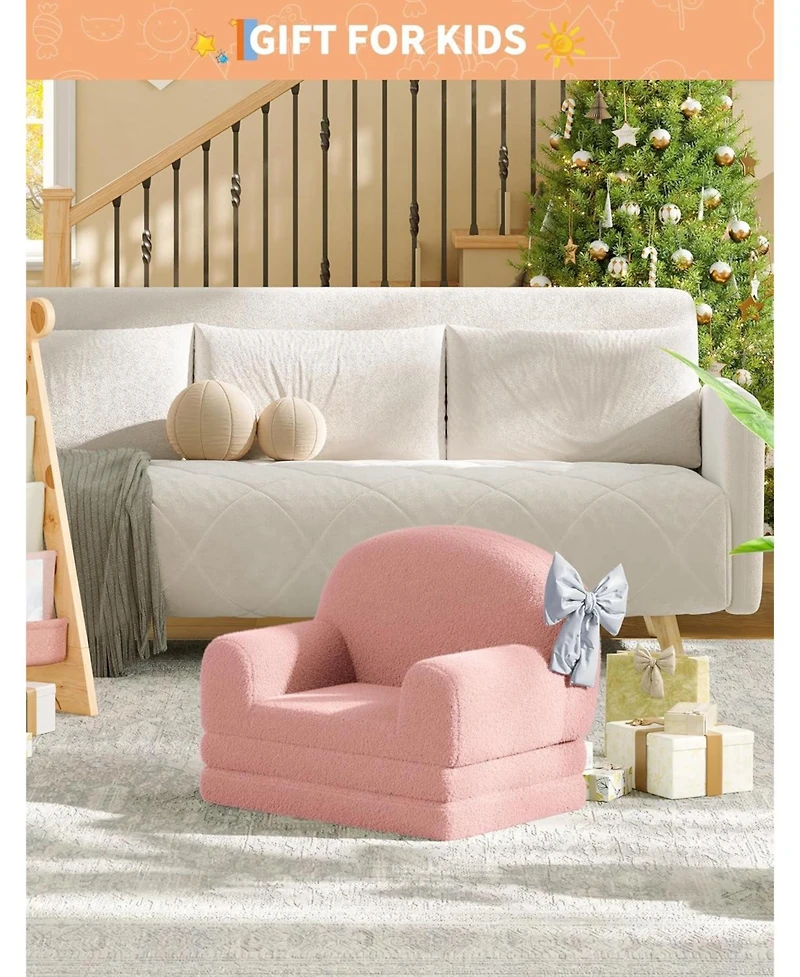 gaomon Kids Couch, 2-in-1 Convertible Teddy Fleece Fabric Toddler Sofa Chair, Soft Fold Out Couch Lounger for Kids, Comfy Children's Sofa Bed