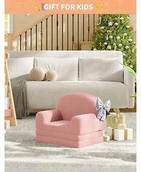 gaomon Kids Couch, 2-in-1 Convertible Teddy Fleece Fabric Toddler Sofa Chair, Soft Fold Out Couch Lounger for Kids, Comfy Children's Sofa Bed