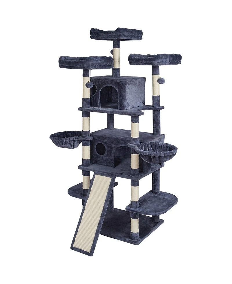 Aostirmotor 68.5" Cat Tree Tower for Indoor Cats with Condos & Scratching Posts, Multi-Level Cat Furniture