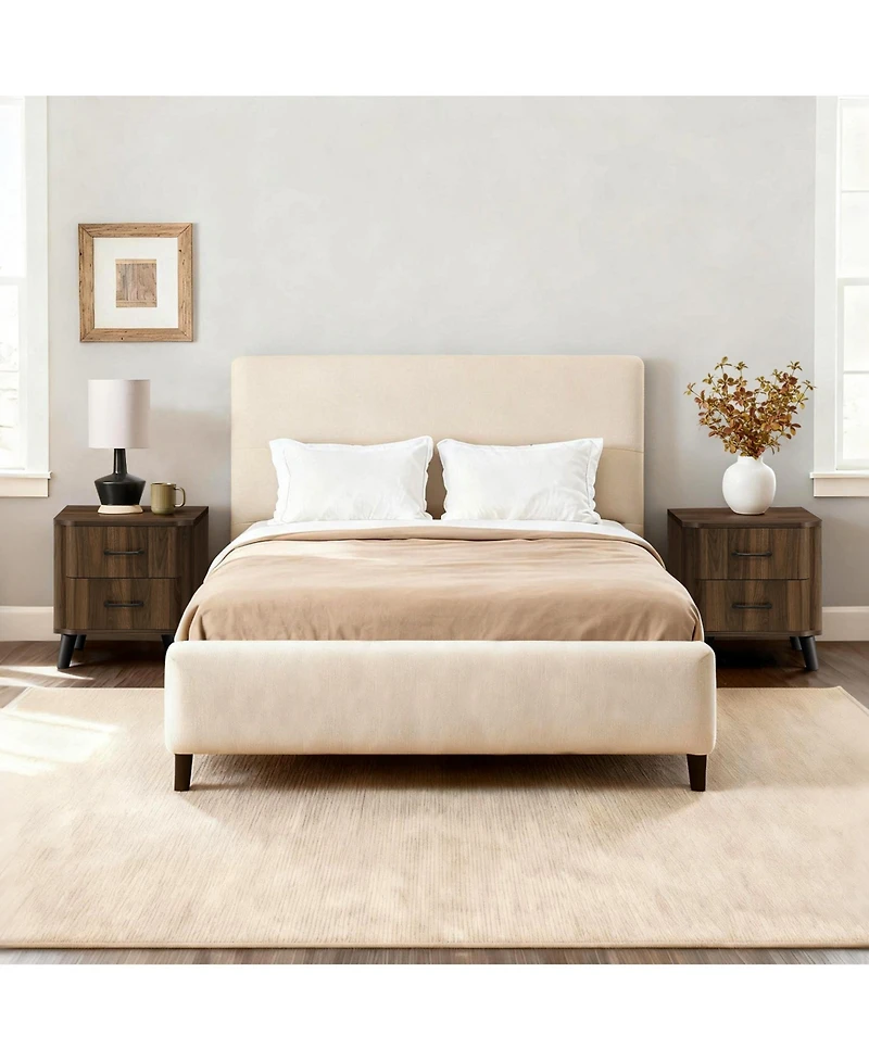 LuxenHome Mid Century Modern Nightstand, Walnut Night Stand with Curved Edge, Nightstand with Drawers