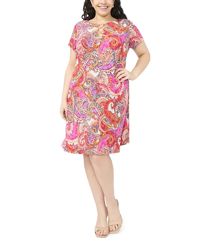Msk Plus Short-Sleeve Printed Dress