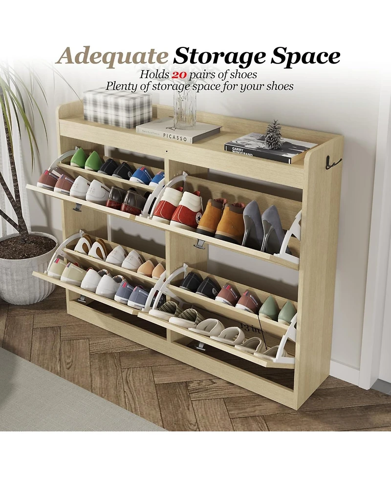 gaomon Large Shoe Storage Cabinet with 4 Flip Drawers – Narrow Freestanding Shoe Rack with Wooden Legs