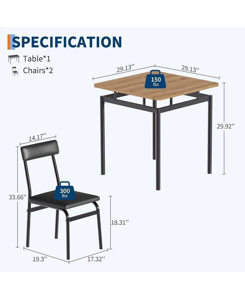 gaomon 3Pcs Small Kitchen Table Set for 2, Wooden Dining Farmhouse with and Chair Rooms or Flats